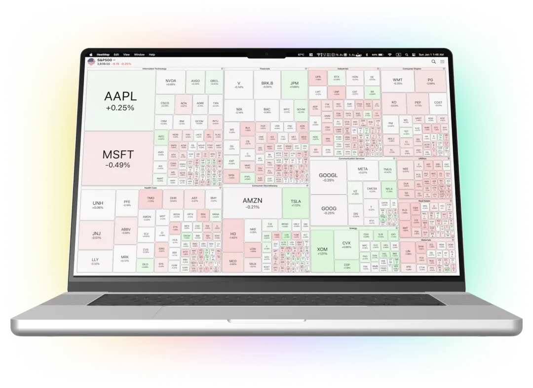 A Mac app displaying a heatmap of stock